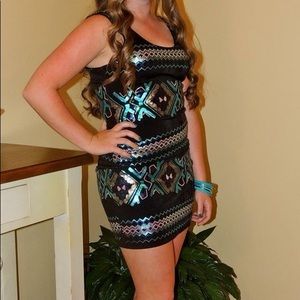 Tribal Sequin Bodycon Dress